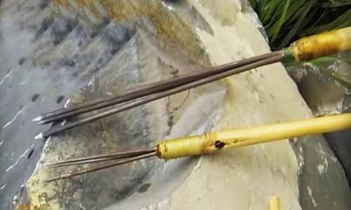 How to make a fishing spear head with metal barbs